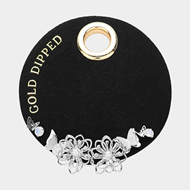 SECRET BOX_White Gold Dipped Butterfly Pearl Pointed Flower 3Pairs Stud Earrings