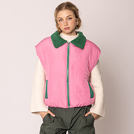 Zip-Up Shearing Collar Puffer Vest