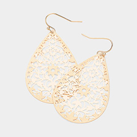 Brass Metal Filigree Teardrop Dangle Earrings