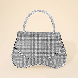 Bling Studded Flat Top Handle Flap Evening Bag / Crossbody Bag
