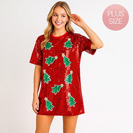 Plus Size Christmas Tree Sequin Jersey Top