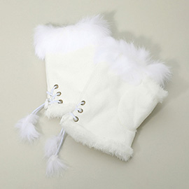 Two Toned Real Fur Trim Fingerless Gloves