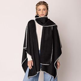 Contrast Stitching Scarf Ruana Poncho