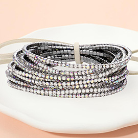 12PCS - Ribbon Colorful Rhinestone Layered Stretch Bracelets