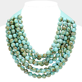 Chunky Acrylic Ball Beaded Multi Layered Faux Leather Magnetic Necklace