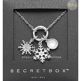 SECRET BOX_Sterling Silver Dipped Interchangeable Stone Paved Double Snowflake Pearl Pendant Necklace