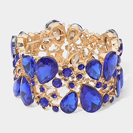 Glass Crystal Teardrop Floral Stretch Evening Bracelet