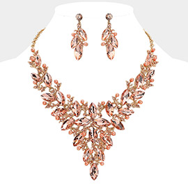 Marquise Glass Stone Cluster Pearl Embellished Vine Evening Necklace