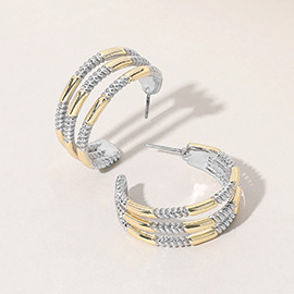 14K Gold Plated Textured Two Tone Split Hoop Earrings