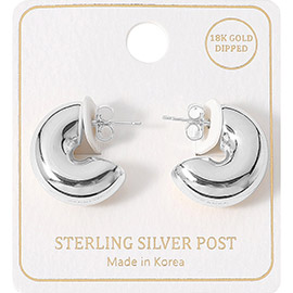 Silver Dipped Sterling Silver Post Mini Chunky Hoop Earrings