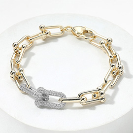 14K Gold Plated CZ Stone Paved Hardware Chain Link Bracelet