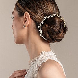 CZ Marquise Round Stone Cluster Leaf Vine Bun Wrap Headpiece