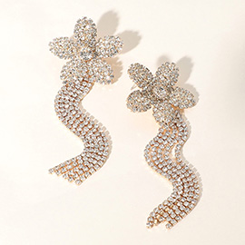 Rhinestone Paved Flower Fringe Evening Earrings
