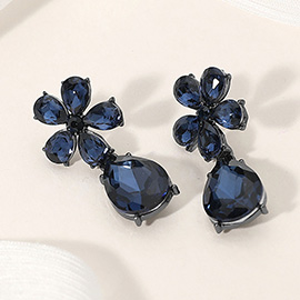 Flower Teardrop Stone Cluster Dangle Evening Earrings