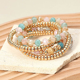 5PCS - Metal Ball Faceted Beaded Stretch Multi Layered Bracelets