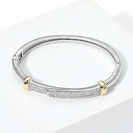 CZ Stone Paved Two Tone Hinged Bangle Bracelet