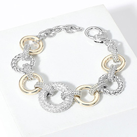 14K Gold Plated Two Tone CZ Stone Paved Mariner Link Bracelet