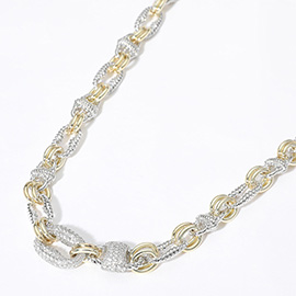 14K Gold Plated Two Tone CZ Stone Paved Mariner Link Necklace
