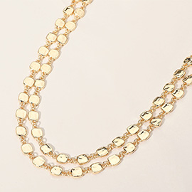 Metal Square Pebble Link Double Layered Strand Necklace