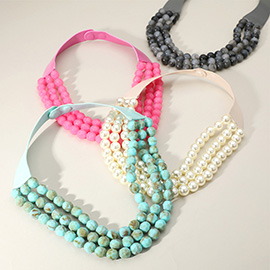 Chunky Acrylic Beaded Triple Layered Faux Leather Magnetic Necklace