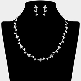 Round Marquise CZ Stone Cluster Flower Vine Necklace