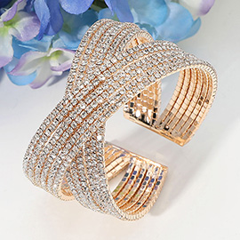 CZ Stone Paved Crisscross Evening Cuff Bracelet