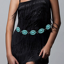 Boho Vintage Western Turquoise Stone Pointed Concho Chain Belt