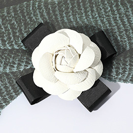 Faux Leather Flower Bow Pin Brooch / Hair Clip