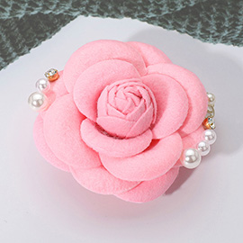 Enamel Flower Pearl Embellished Fabric Flower Pin Brooch / Hair Clip