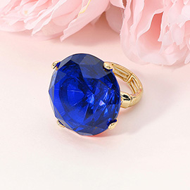 Oversized Diamond Cut Round Glass Stone Stretch Ring