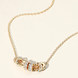 Stone Paved Multi Ring Charm Pendant Necklace