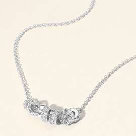 Stone Paved Multi Ring Charm Pendant Necklace