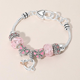 Pink Heart Enamel Heart Stone Multi Bead Bracelet