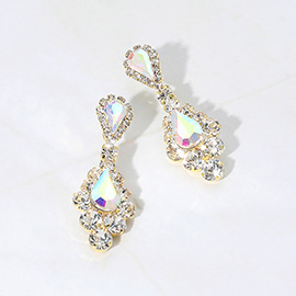 Teardrop Stone Cluster Dangle Evening Earrings
