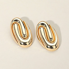 Oversized Metal Oval Swirl Earrings