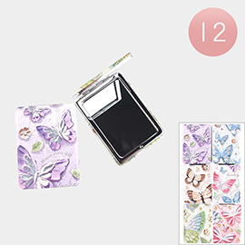 12PCS - Butterfly Pattern Printed Cosmetic Mirrors
