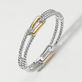 14K Gold Plated Two Tone Rope Hinged Bangle Bracelet