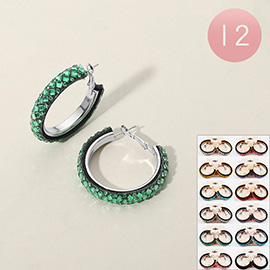 12Pairs - Stone Studded Hoop Earrings