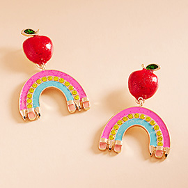 Glittered Enamel Apple Pencil Rainbow Dangle Earrings