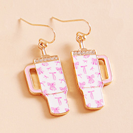 Enamel Bow Pattern Tumbler Dangle Earrings