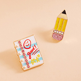 Enamel Pencil Note Stud Earrings