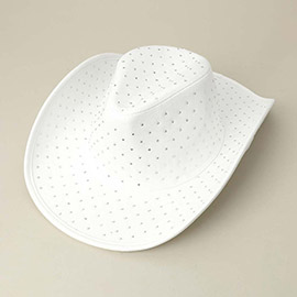 Rhinestone Embellished Faux Suede Western Cowboy Fedora Hat