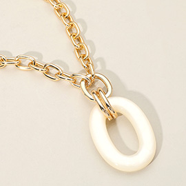 Celluloid Acetate Oval Ring Pendant Chunky Chain Necklace
