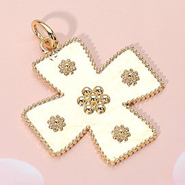 Floral Beaded Metal Cross Pendant Bag Charm