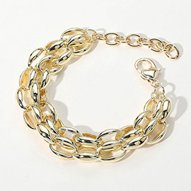 14K Gold Plated Bold Double Oval Link Chain Bracelet