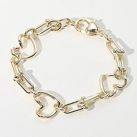 14K Gold Plated Open Heart Hardware Link Chain Bracelet