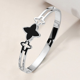 Stainless Steel Clover Pointed Hinged Bangle Bracelet