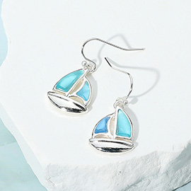 Sea Glass Boat Dangle Earrings