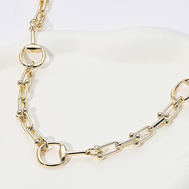 14K Gold Plated Horsebit Industrial Link Chain Necklace