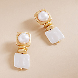 Geometric Pearl Drop Earrings